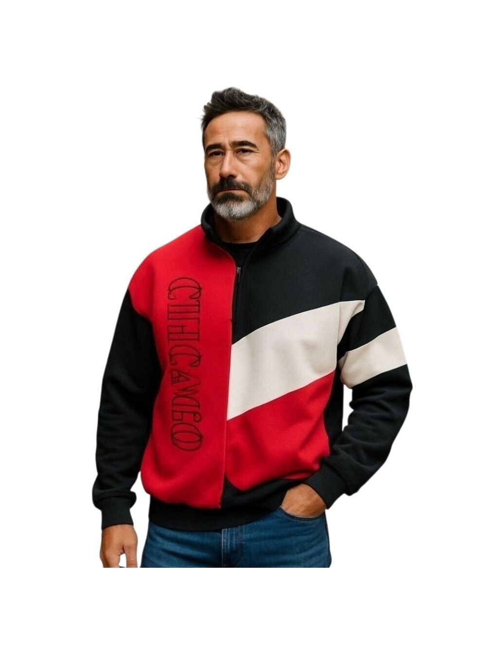 CHICAGO Billion Bay Red White Black 1/4 Zip Long Sleeve Sweatshirt Size XXL